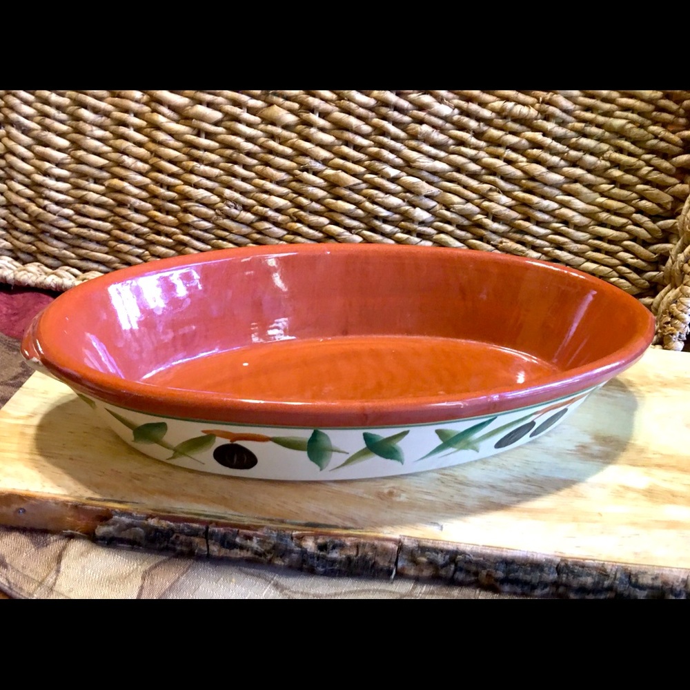 Portuguese Oval Glazed Terracotta Serving Bowl